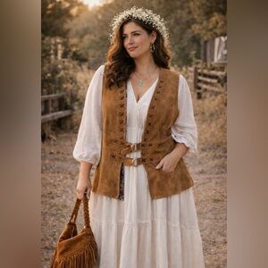 Vintage 1960’s - Tan Suede Vest with Paisley tapestry Lining